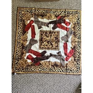 talbots equestrian glove animal print 100% silk square scarf